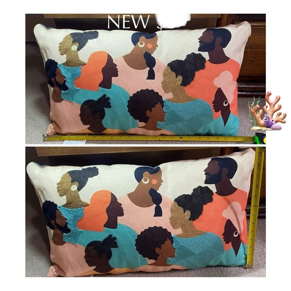 Diverse Black Community Profile Silhouette Textured Lumbar Pillow